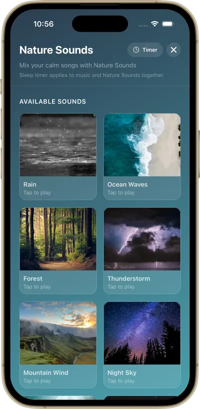 Calming Galaxy sound mixer with layered nature sounds